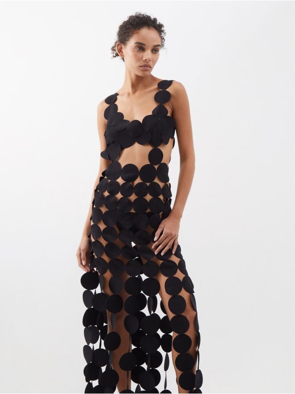 A.W.A.K.E. Mode Multi Circle Crepe Asymmetric Cut Out Dress Black - Picture 5 of 15